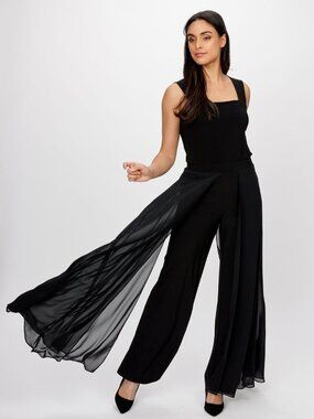 Vintage Tadashi Black Sheer Chiffon Overlay Palazzo Pants SZ 10